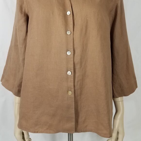 Orvis tan light brown 100% Linen button front shirt blouse ladies Large 14-16 - Picture 3 of 10